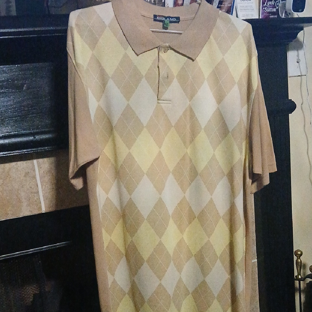 Men's Argyle Polo Shirt - Beige and Yellow